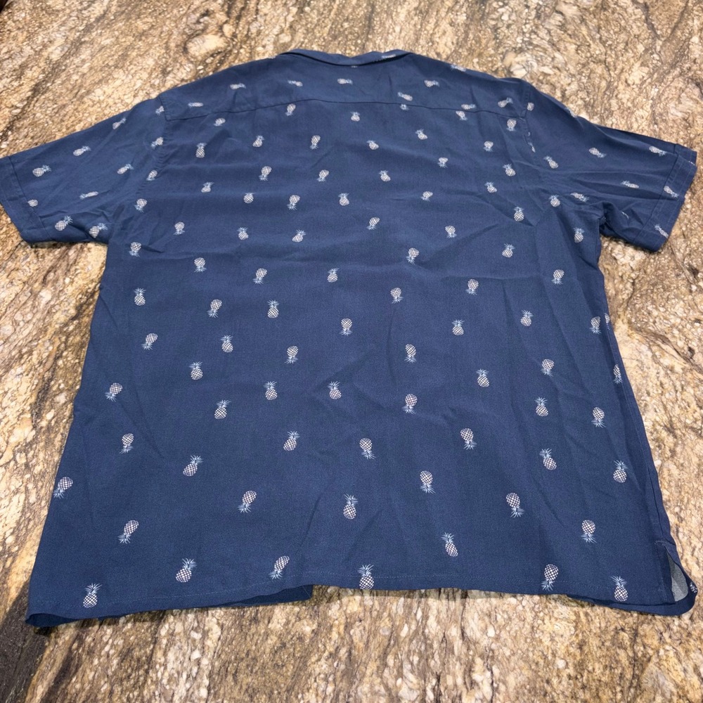 Pineapple Print Rayon Button Down Camp Shirt Mens XXL Blue Newport Isle - Picture 6 of 7